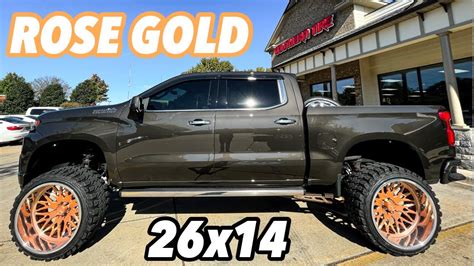 Rose Gold 26x14s Lifted 2021 Silverado On 26x14s And 9 Mcgaughys