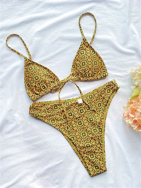 Rinabe Floral Print Bikini Biquini String Swimsuit High Cut Bikin