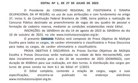 Concurso Crefito Extrato De Edital Publicado Confira Dire O