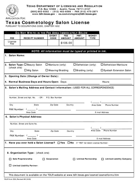 Cosmetology Salon License Form Fill Out And Sign Printable Pdf