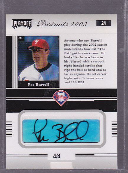 Playoff Portraits Autographs Silver Pat Burrell Auto Ebay