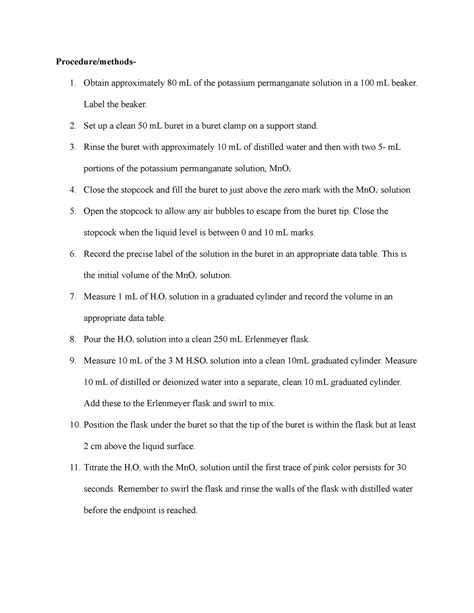 Lab Analysis Of Hydrogen Peroxide Lab Procedure Methods