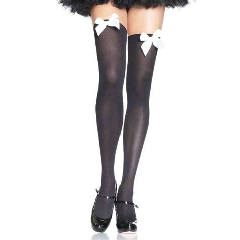 Bow Top Opaque Thigh High Stockings