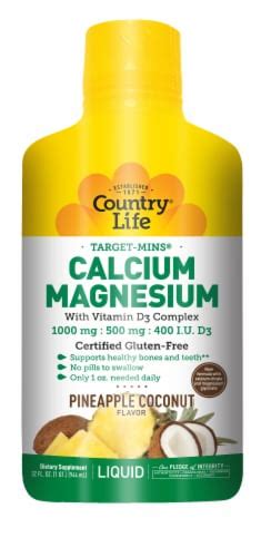 Country Life Calcium And Magnesium With Vitamin D3 Pineapple Coconut Flavored Liquid Complex 32