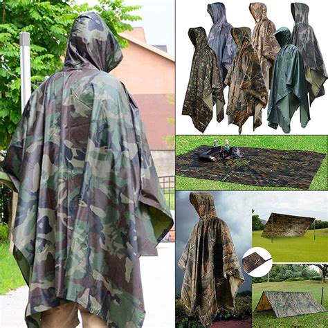 Military Style Hooded Rain Poncho And Multi Purpose Waterproof Shelter Stealth Angel Survival