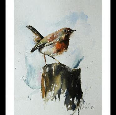 Robin On A Post Original Watercolour Painting Folksy