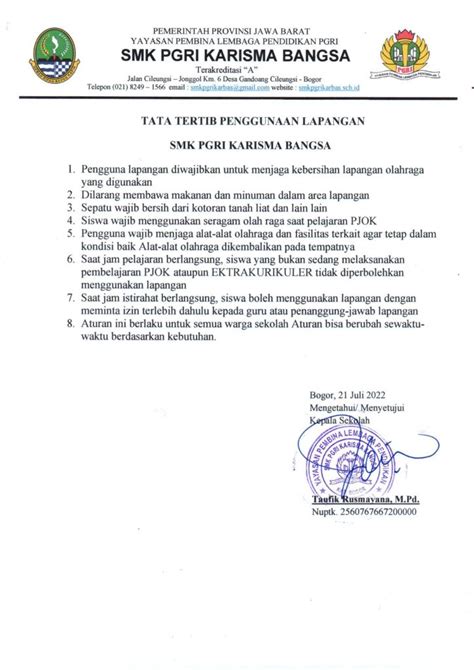 TATA TERTIB PENGGUNAAN LAPANGAN 1 Official Website SMK PGRI KARISMA