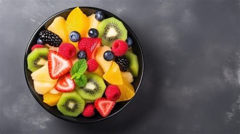 Premium AI Image | Top view of a bowl mix fruit healthy fruit