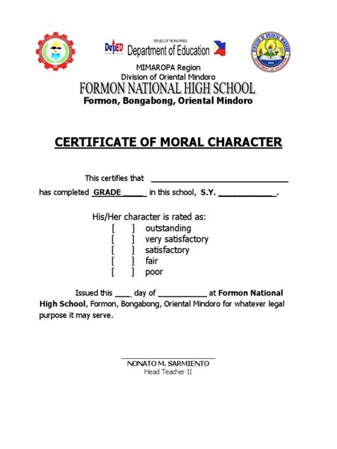 Good Moral Certificate Pdf