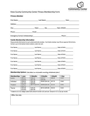 Fillable Online Knox County Community Center Fitness Fax Email Print