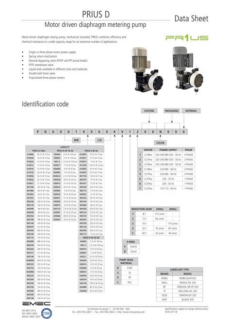 PDF PRIUS D Data Sheet Motor Drien Diaphragm Metering Pump Motor