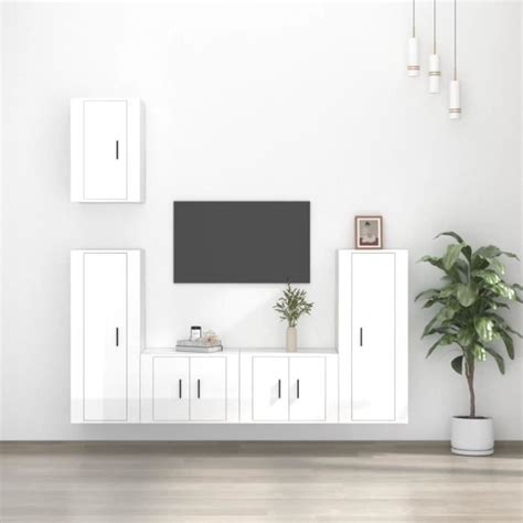 CWU Ensemble de meubles TV 5 pcs Blanc brillant Bois d ingénierie