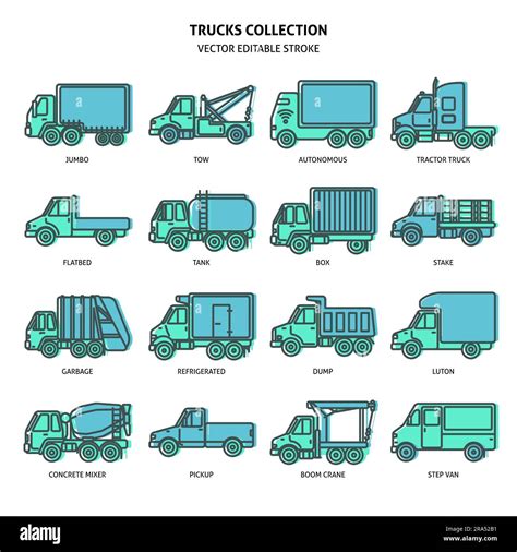 Truck Icons Set In Thin Line Style Trucking Industry Symbols