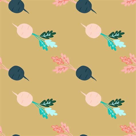 Hand drawn radish seamless pattern. Radish with leaves backdrop ...