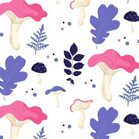 Premium Vector Seamless Pattern With Mushrooms And Leaves