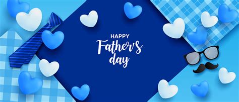 Happy Fatherâs Day Greeting Card Design With Hearts On Blue Background