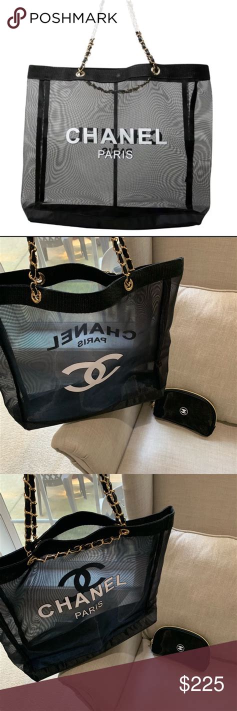 Authentic Chanel Vip Mesh Tote With Cosmetic Bag Authentic Chanel Vip