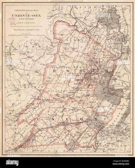 Coltons Road Map Of Union And Essex Counties New Jersey Stock Photo