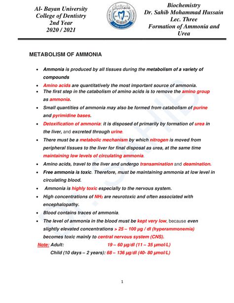 PDF FORMATION OF AMMONIA AND UREA