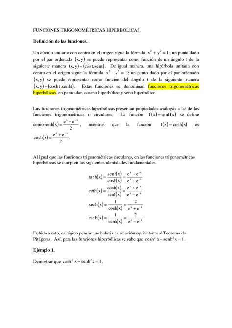 SOLUTION Funciones Trigonometricas Hiperbolicas Studypool