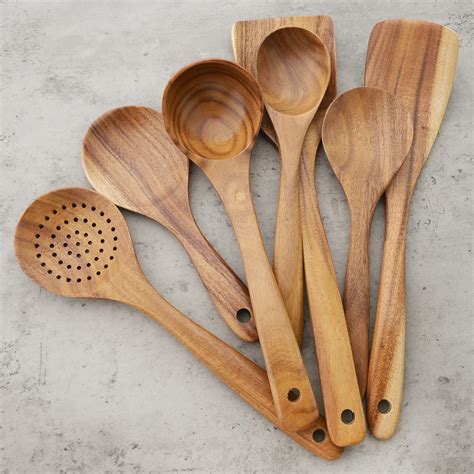 Set Di Utensili Da Cucina In Legno Naturale Riutilizzabile Spatola