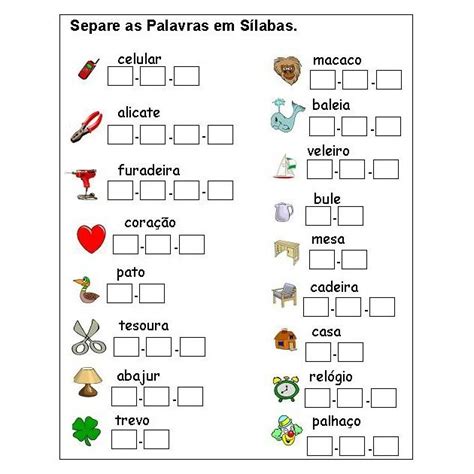 Atividade de Separação de Sílabas EF | Separação de silabas, Atividades ...