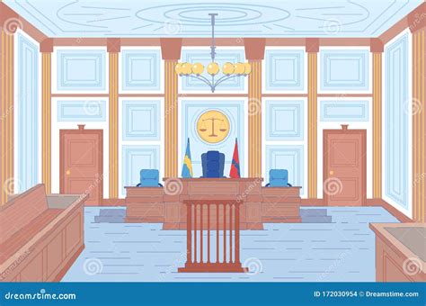 Courthouse Hall Or Trial Room Interior Background Stock Vector