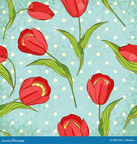 Vector Seamless Pattern With Tulips Stock Vector Illustration Of