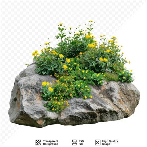 Premium Psd Cutout Rock Surrounded By Yellow Flowers Garden Design