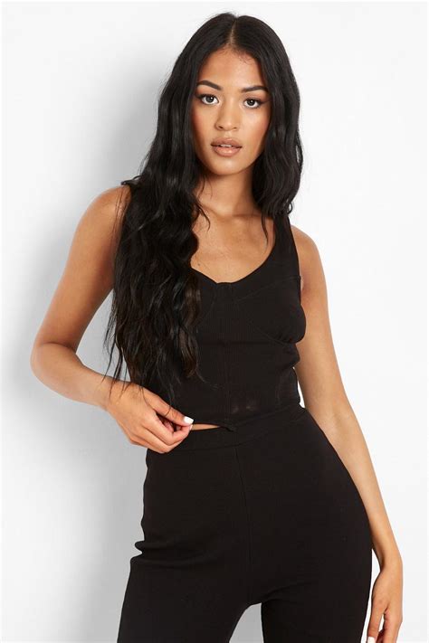 Tall Heavy Rib Corset Crop Top Boohoo