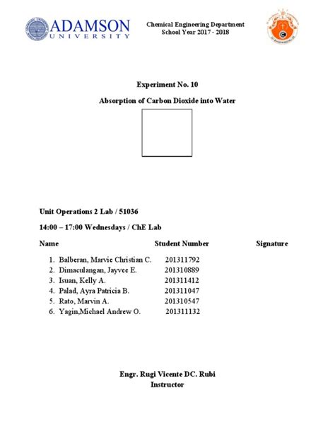 Experiment 10 Absorption of Carbon Dioxide Into Water | PDF | Carbon ...