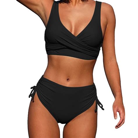 Tosmy Women Bikini Set Woman New Split Twist Wrap Lace Up Hollow