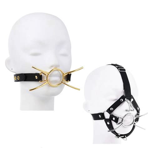 Oral Fixation Metal O Ring Open Mouth Spider Gag Pu Leather Restraint