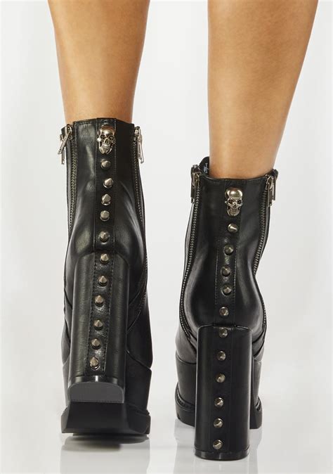 Lamoda Vegan Leather Platform Heel Ankle Boots Skull Spikes Dolls Kill