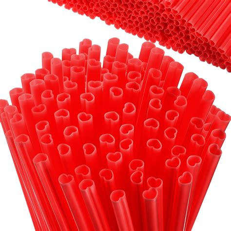 Amazon Pcs Heart Straws Disposable Inch Pink Plastic Party