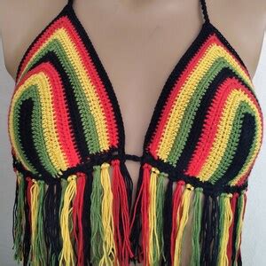 Crochet Bikini Rasta Crochet Bikini Top With Fringed Festival Top