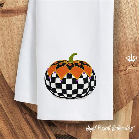 Checkered Autumn Pumpkin Machine Embroidery Design Sizes Royal