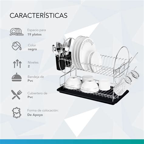 Secaplatos Escurridor Cubiertero Niveles Nictom Ep Negro Nictom