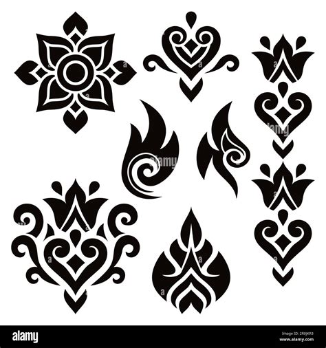 Thai vector traditional design elements set with flowers, hearts and ...