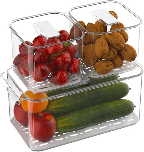 Fridge Food Storage Containers Bins Produce Saver With Vented Lids