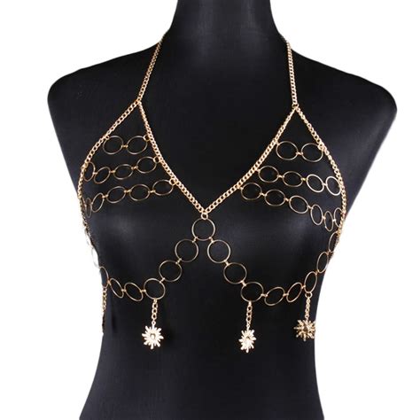 Women Bohemia Sexy Halter Body Chain Hollow Circle Ring Beach Bikini