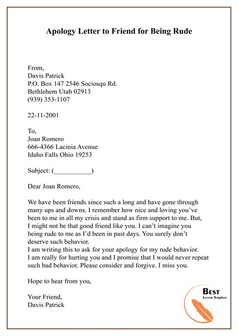 Apology Letter Template to a Friend – Sample Example | Apology letter to friend, Lettering ...