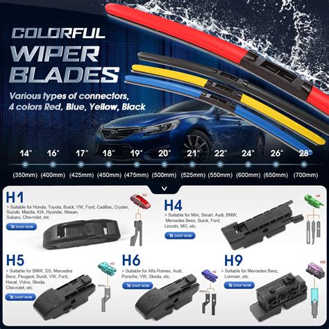 Hesite Colorful Wiper Blades Red Blue Yellow Black 14 16 18 20 22