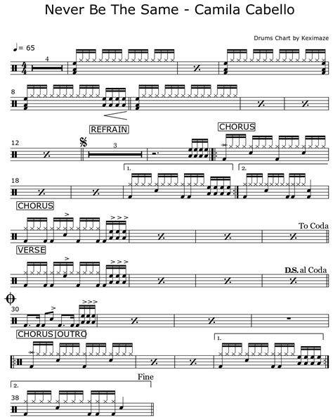 Never Be The Same Camila Cabello Sheet Music For Drum Set