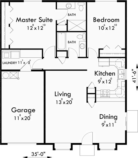 2 Bedroom Duplex Floor Plans Garage