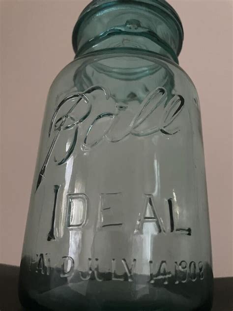 Ball Ideal Mason Jar Blue With Lid Pat De July 14 1908 Error Jar