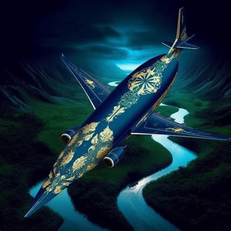 Premium AI Image Arafed Airplane Flying Over A River And A Mountain