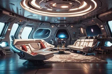 Premium Ai Image Retro Spaceship Inspired Living Room