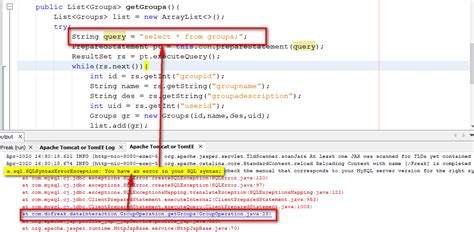 sql syntax error exception adcodcom