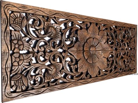 Asiana Home Decor Bali Tropical Floral Leaf Carved Wood